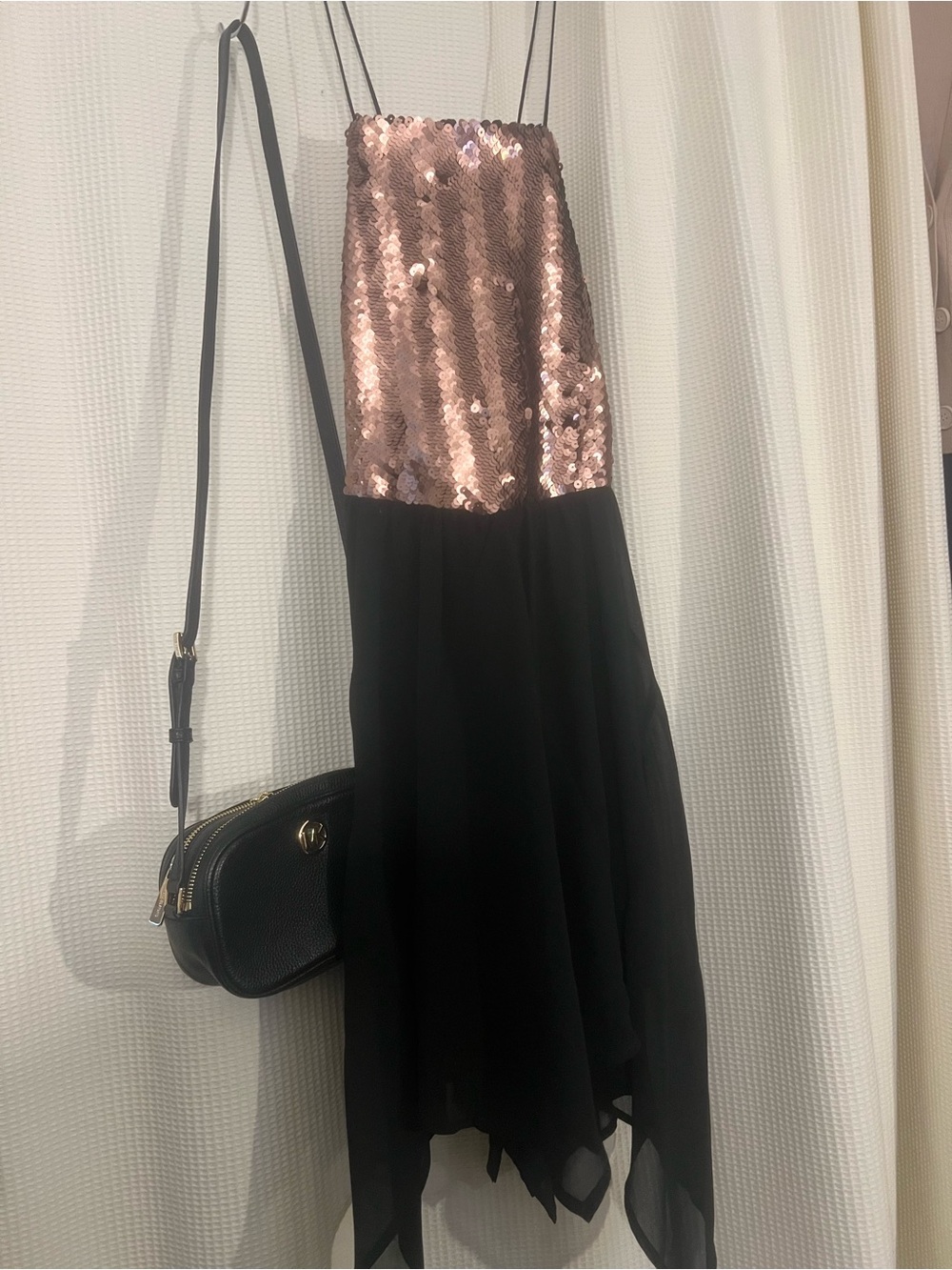 New Sequin Rose Gold & Black Spaghetti Strap Dress